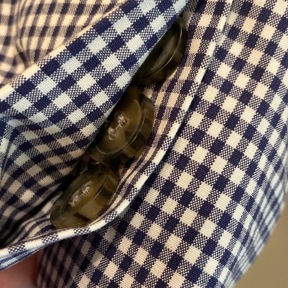 Talbots Blue White Gingham Cotton Stretch 3/4 Sleeve Blazer Jacket Size 12 - Picture 6 of 11